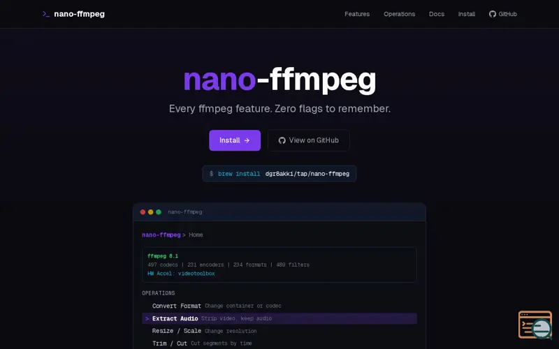 Screenshot of TUI for ffmpeg