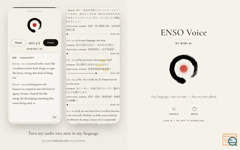 Screenshot of ENSO Voice — Real-Time Voice into Note