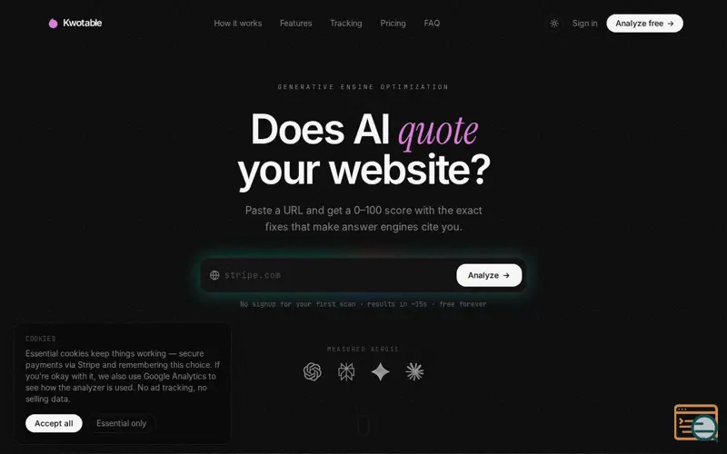 Screenshot of Kwotable AI