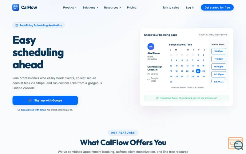 Screenshot of CalFlow Appointment Scheduling Link