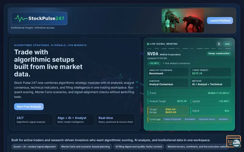 Screenshot of Stock Pulse 247, a launch using Yahoo Finance