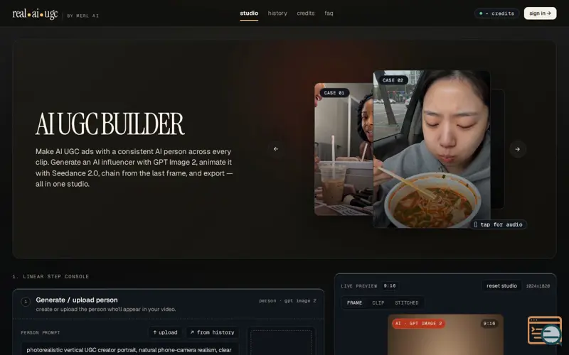 Screenshot of Real AI UGC Studio