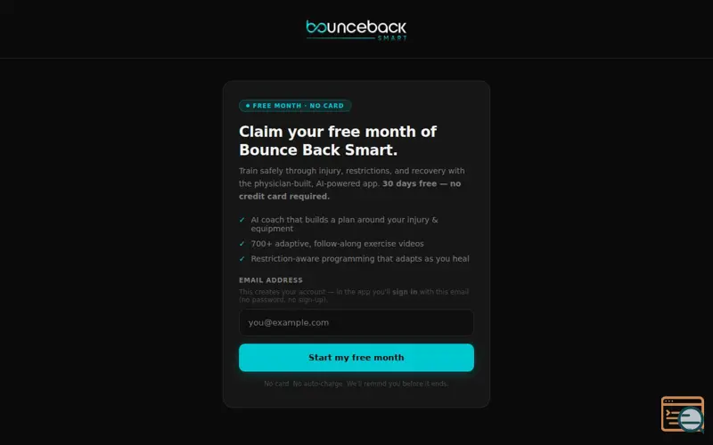 Screenshot of Claim your free month—Bounce Back Smart