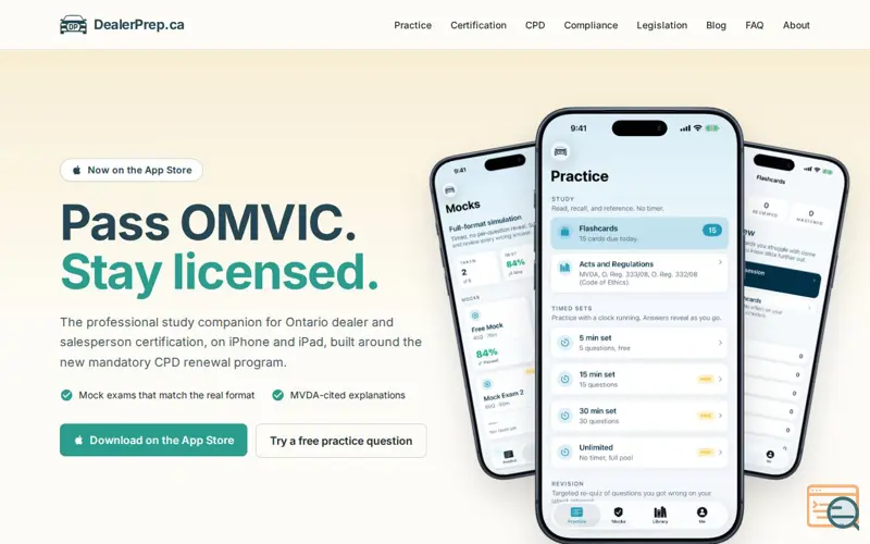 Screenshot of DealerPrep.ca
