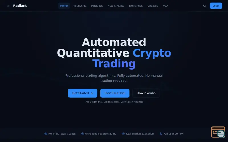 Screenshot of Radiant — Algorithmic Trading Platform
