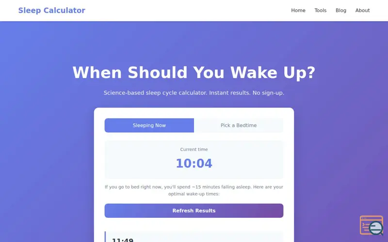 Screenshot of Sleep Calculator