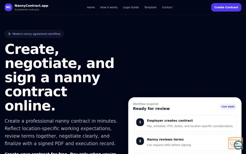 Screenshot of NannyContract.app