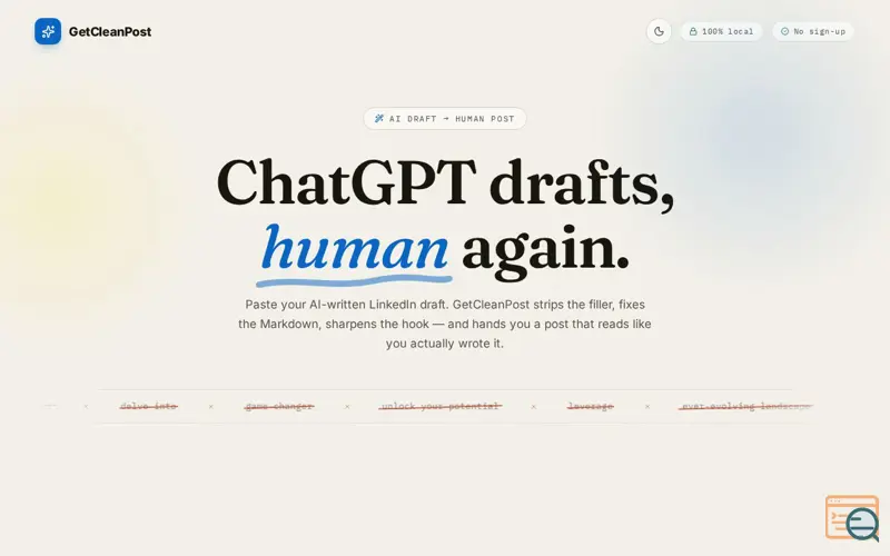 Screenshot of GetCleanPost