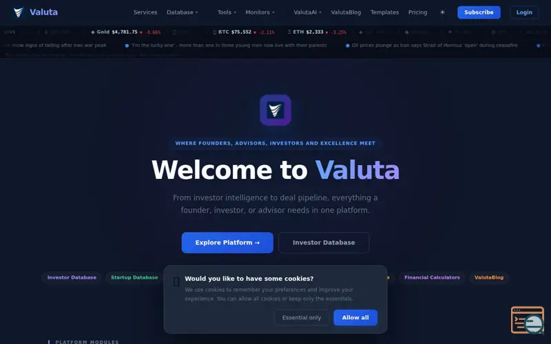 Screenshot of Valuta VIP, a launch using Alpha Vantage