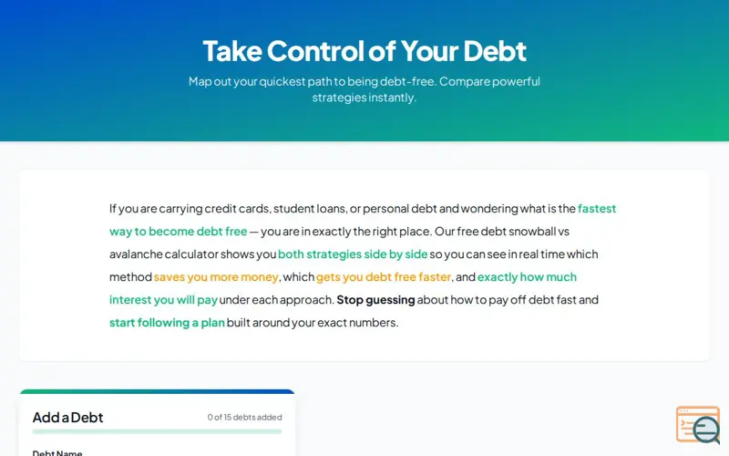 Screenshot of DebtKillerCalc 