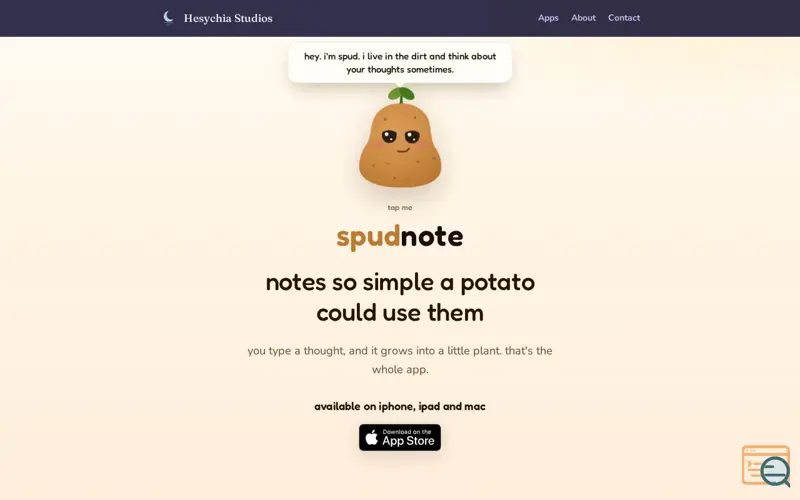 Screenshot of spudnote: calm notes