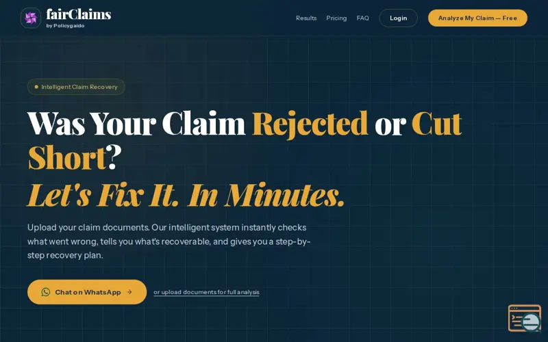 Screenshot of fairClaims by Policygaido