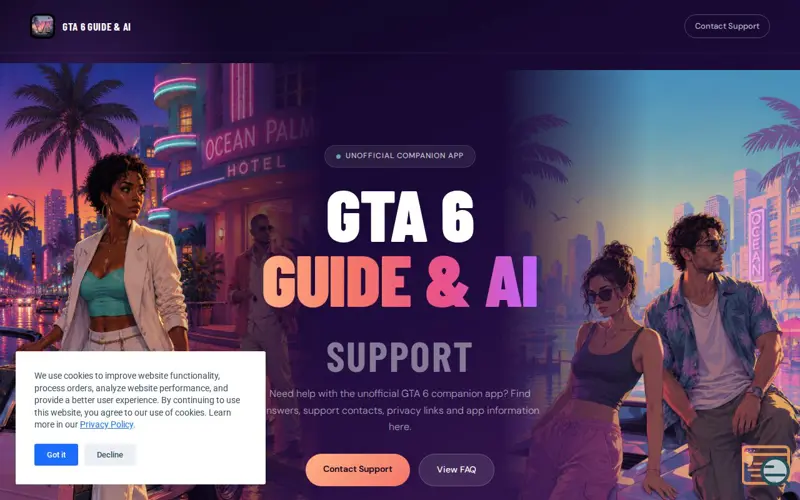 Screenshot of GTA 6 Guide & AI, a launch using Blocksy