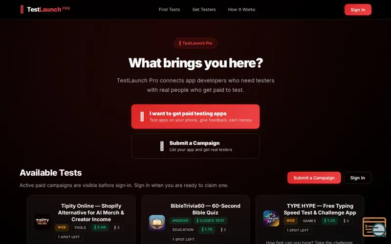 Screenshot of TestLaunch Pro