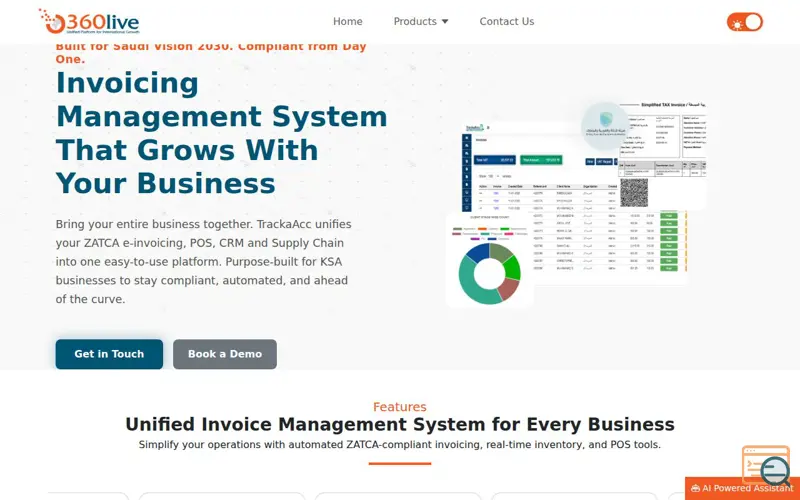 Screenshot of TrackaAcc | ZATCA E-Invoicing Software, a launch using Microsoft IIS