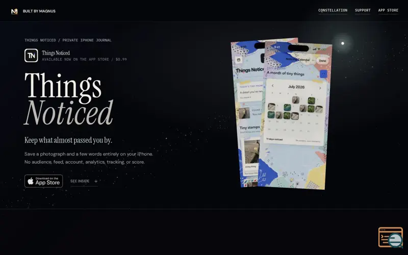 Screenshot of Things Noticed