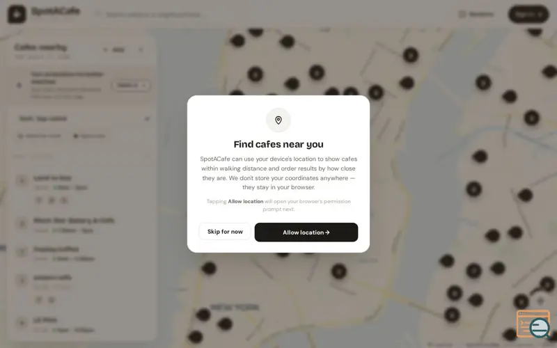 Screenshot of SpotACafe