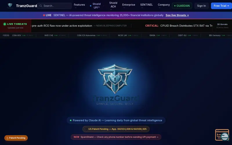 Screenshot of TranzGuard, AI agents that protect 24/7
