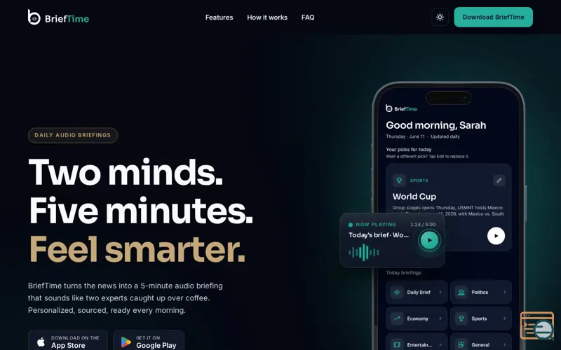 Screenshot of BriefTime — Five minutes. Feel smarter.