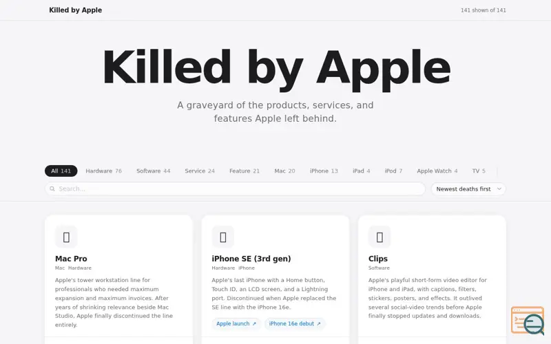 Screenshot of Killed by Apple
