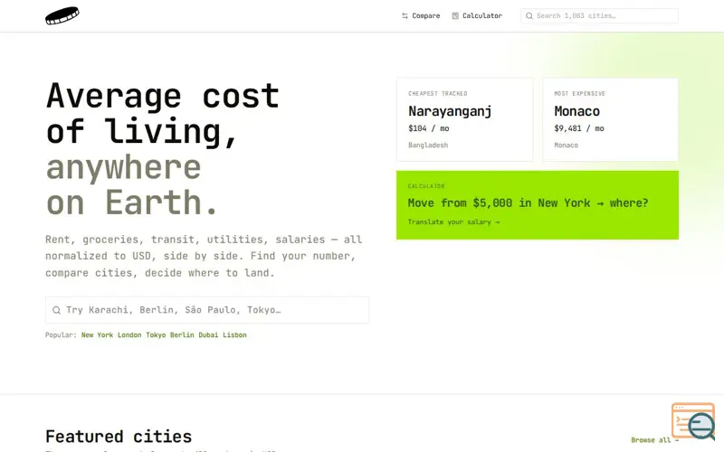 Screenshot of Average Cost of Living