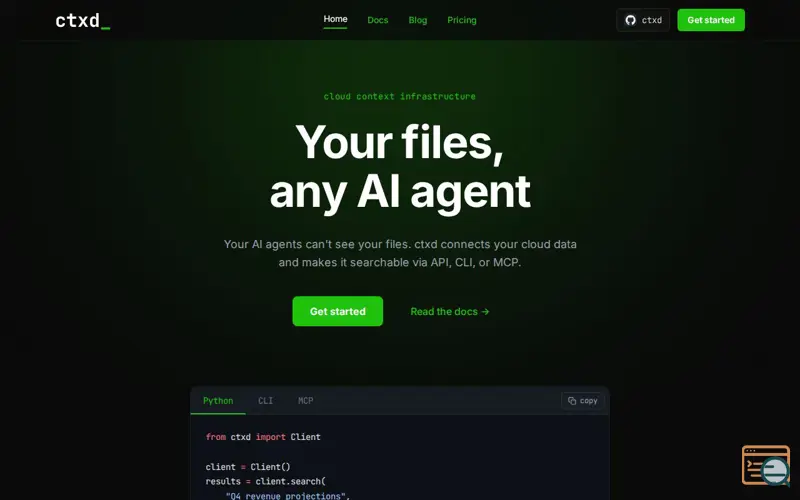 Screenshot of CTXD: Your files, any AI agent