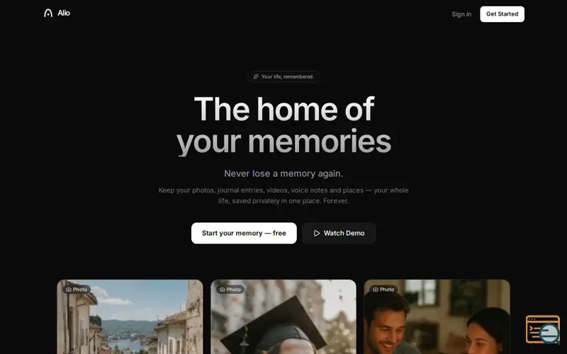 Screenshot of Alio — The home of your memories