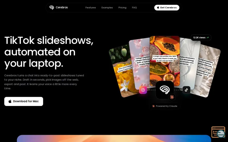 Screenshot of Cerebros, AI TikTok slideshows for your niche