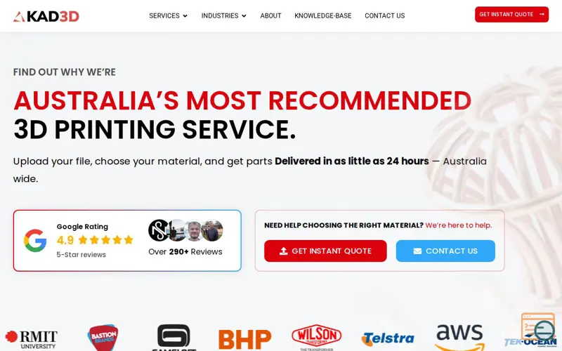 Screenshot of KAD 3D : Printing Services in Australia, a launch using EWWW Image Optimizer