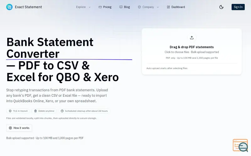 Screenshot of Exact Statement