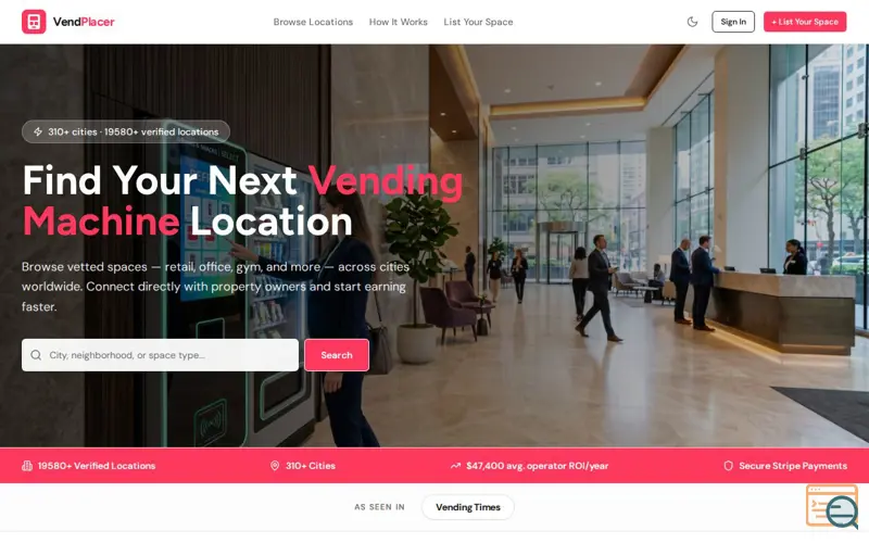 Screenshot of The Airbnb for Vending Machine Placement, a launch using Render