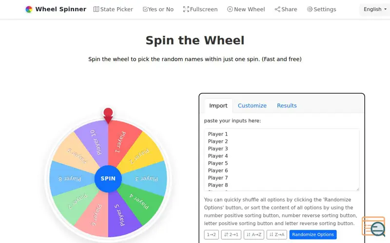 Screenshot of Wheel Spinner