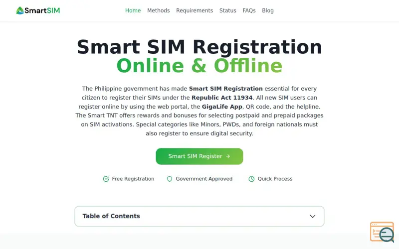Screenshot of Smart SIM Registration