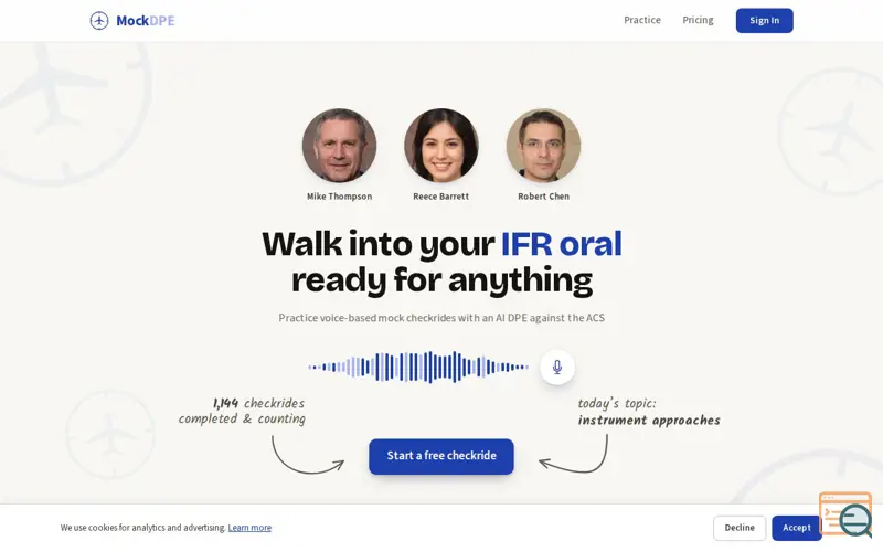 Screenshot of MockDPE: AI Built by Pilots, for Pilots