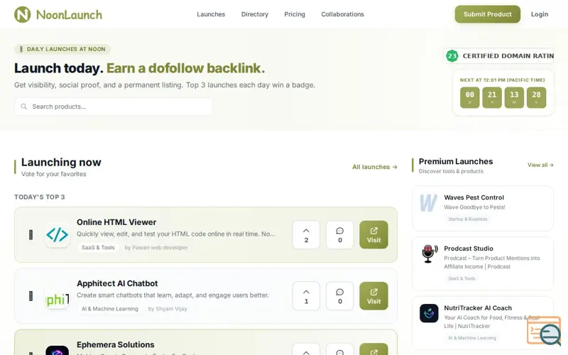 Screenshot of Noonlaunch