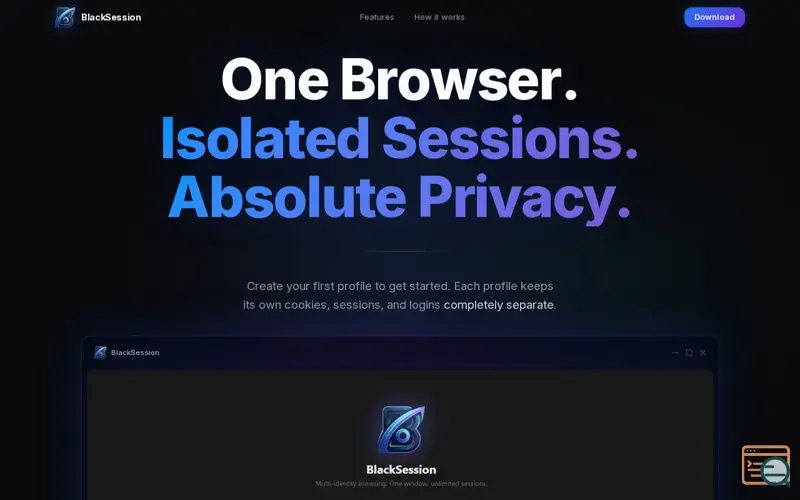 Screenshot of BlackSession isolated Sessions & Privacy