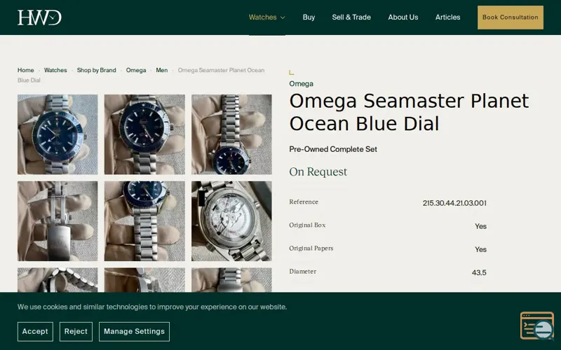 Screenshot of Omega Seamaster Planet Ocean Blue Dial, a launch using Plerdy