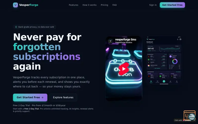 Screenshot of  Never pay for forgotten subscriptions