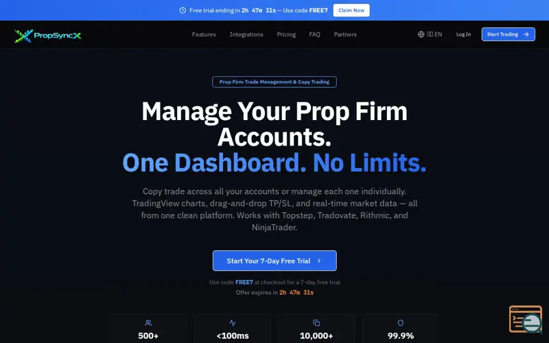 Screenshot of PropSyncX, a launch using Financial Juice