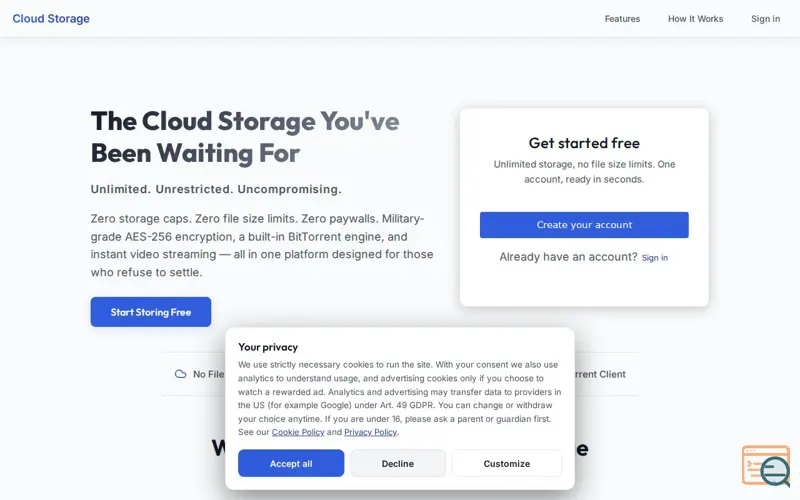 Screenshot of Cloud Storage