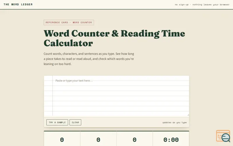 Screenshot of The Word Ledger — Free Words counter