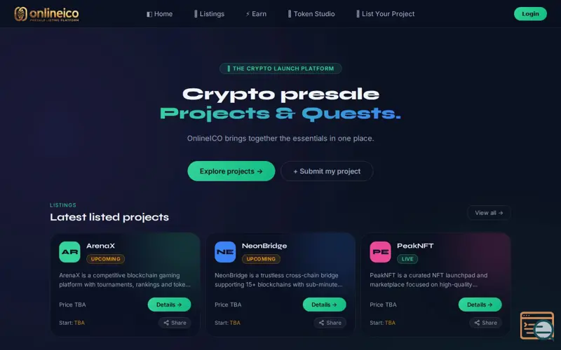 Screenshot of OnlineICO