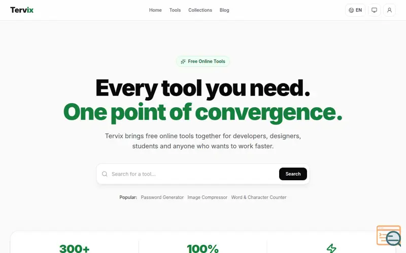 Screenshot of Tervix — Free Online Tools