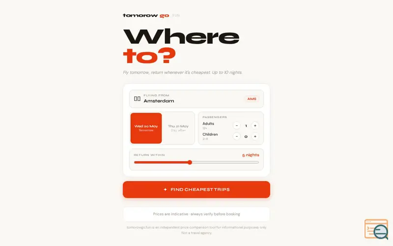 Screenshot of tomorowgo — where to?