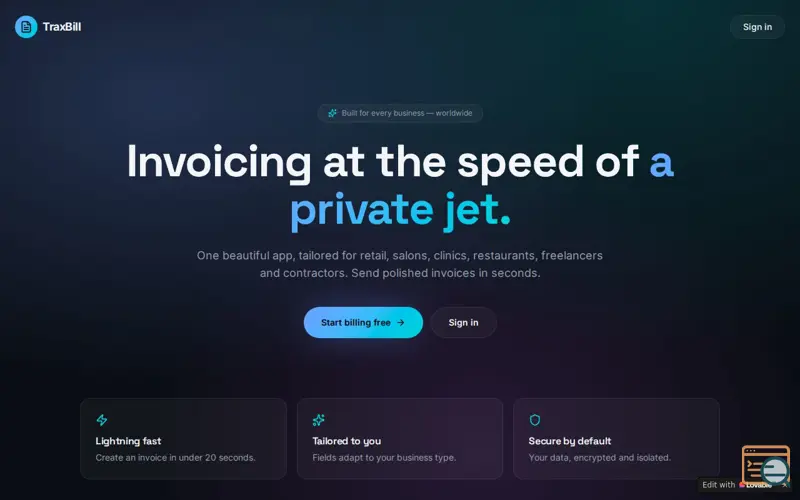 Screenshot of TraxBill