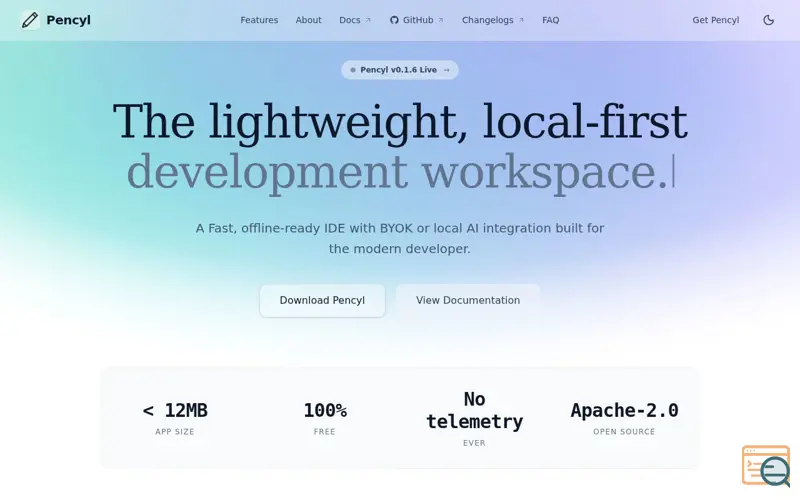 Screenshot of Pencyl - Lightweight local-first development workspace