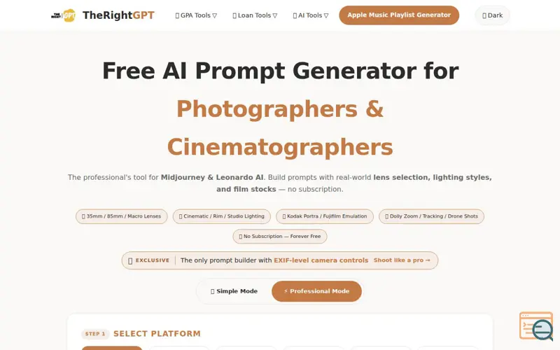 Screenshot of Professional Prompt Builder