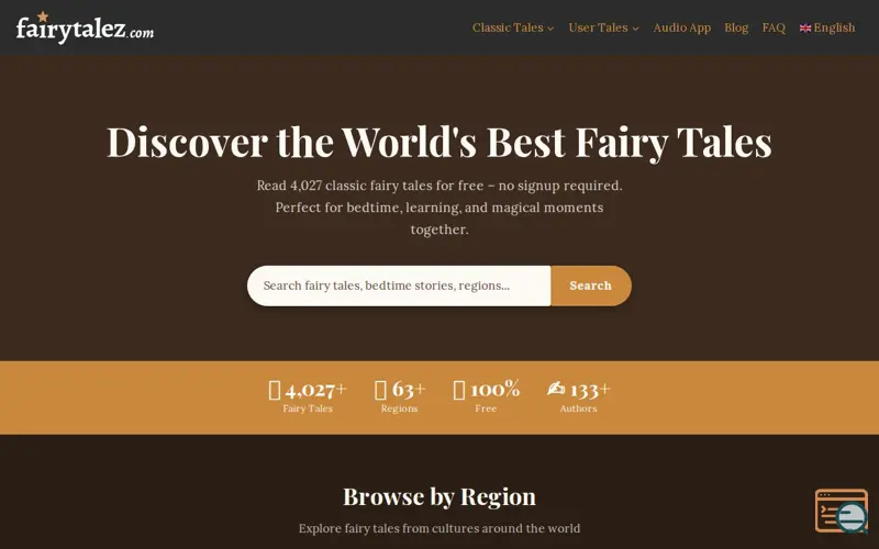 Screenshot of Fairytalez - Audio Fairy Tales for Kids, a launch using GTranslate