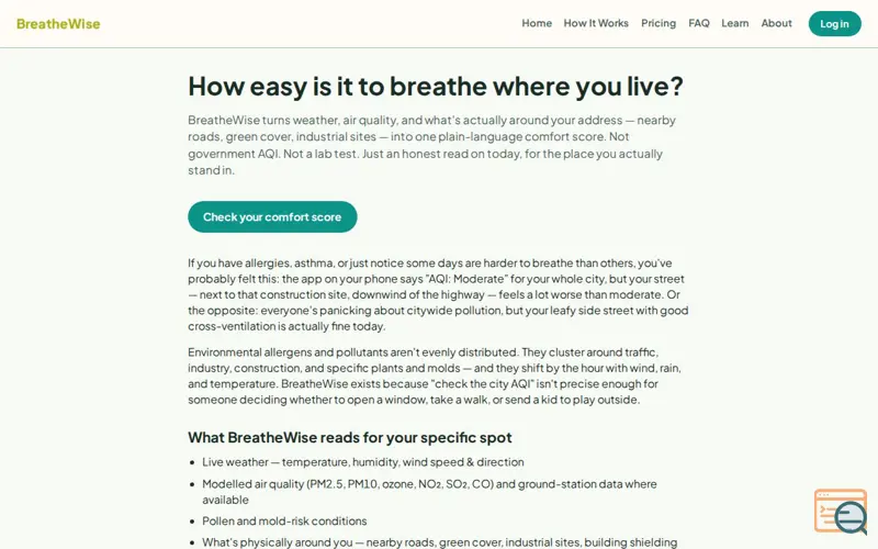 Screenshot of BreatheWise