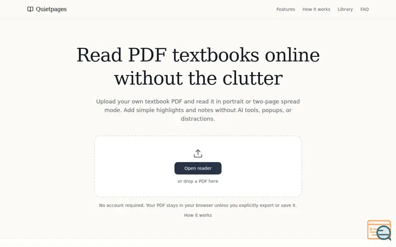 Screenshot of Quietpages